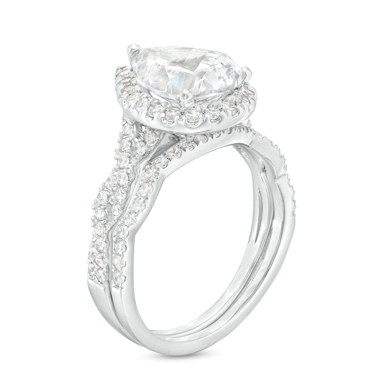 2.60 CT. T.W. Certified Pear-Shaped Lab-Created Diamond Frame Twist Shank Bridal Set in 14K White Gold (F/SI2)