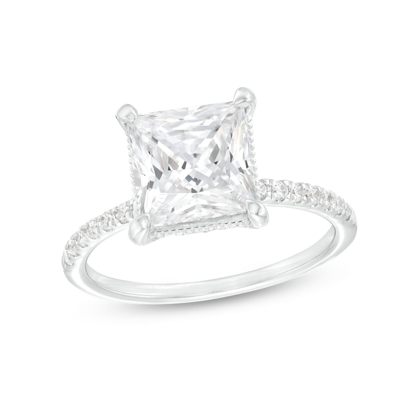 3.25 CT. T.W. Certified Princess-Cut Lab-Created Diamond Engagement Ring in 14K White Gold (F/SI2)|Peoples Jewellers