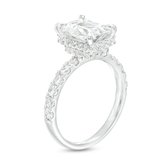 3.80 CT. T.W. Certified Emerald-Cut Lab-Created Diamond Hidden Frame Engagement Ring in 14K White Gold (F/SI2)