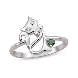 Gemstone and Diamond Accent Cat Outline Ring (1 Stone)