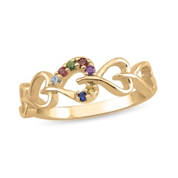 Mother's Gemstone Sideways Heart Link Ring (3-7 Stones)