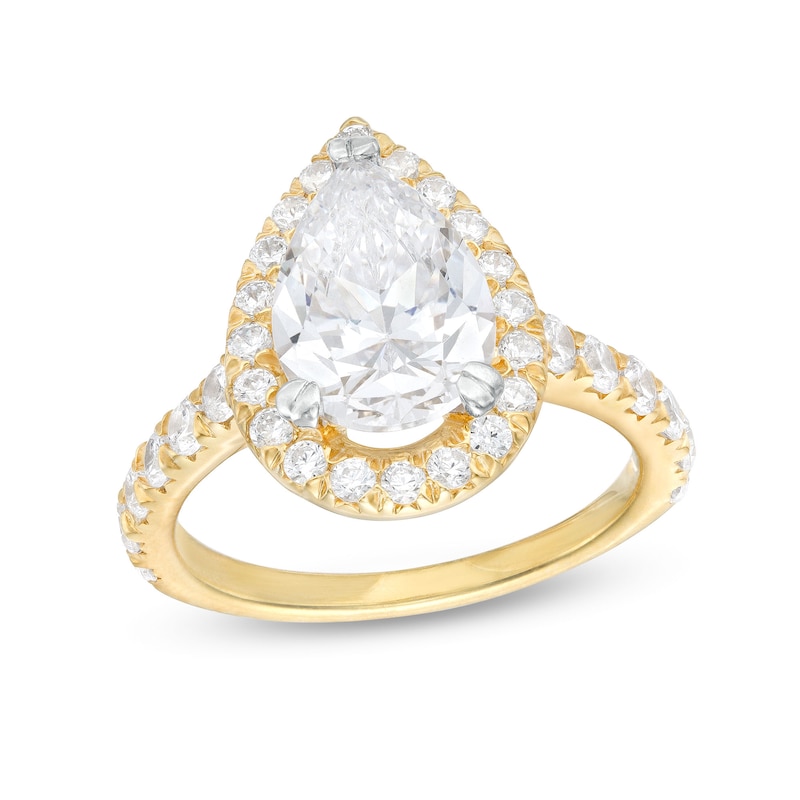 4.00 CT. T.W. Certified Pear-Shaped Lab-Created Diamond Frame Engagement Ring in 14K Gold (F/SI2)|Peoples Jewellers