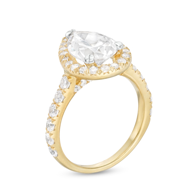 4.00 CT. T.W. Certified Pear-Shaped Lab-Created Diamond Frame Engagement Ring in 14K Gold (F/SI2)|Peoples Jewellers