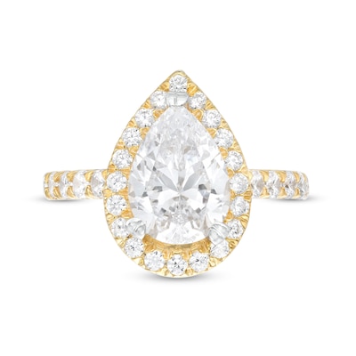 4.00 CT. T.W. Certified Pear-Shaped Lab-Created Diamond Frame Engagement Ring in 14K Gold (F/SI2)