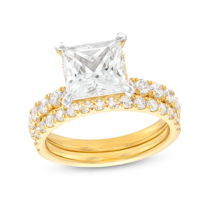 3.00 CT. T.W. Certified Princess-Cut Lab-Created Diamond Bridal Set in 14K Gold (F/SI2