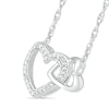 Thumbnail Image 1 of Diamond Accent Beaded Large and Small Interlocking Hearts Necklace in Sterling Silver - 17.5"