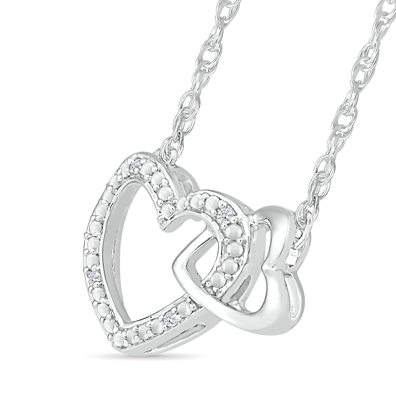 Diamond Accent Beaded Large and Small Interlocking Hearts Necklace in Sterling Silver - 17.5"|Peoples Jewellers