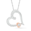 Diamond Accent Beaded Offset Double Tilted Loop Heart Pendant in Sterling Silver and 14K Rose Gold Plate