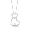 Thumbnail Image 0 of Diamond Accent Beaded Double Interlocking Tilted Heart Outline Pendant in Sterling Silver