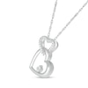 Diamond Accent Beaded Double Interlocking Tilted Heart Outline Pendant in Sterling Silver