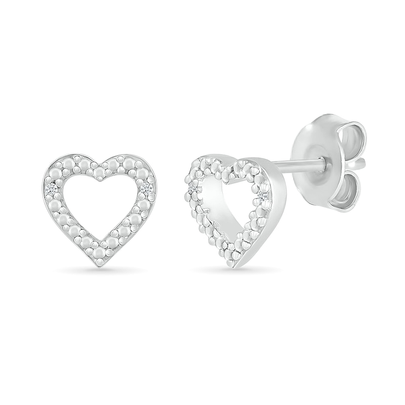Diamond Accent Heart Outline Stud Earrings in Sterling Silver|Peoples Jewellers
