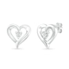 Diamond Accent Solitaire Ribbon Heart Stud Earrings in Sterling Silver