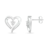 Diamond Accent Solitaire Ribbon Heart Stud Earrings in Sterling Silver