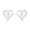 Diamond Accent Solitaire Ribbon Heart Stud Earrings in Sterling Silver