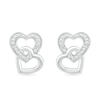 Diamond Accent Beaded Interlocking Tilted Heart Stud Earrings in Sterling Silver