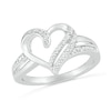 Diamond Accent Beaded Double Ribbon Heart Split Shank Ring in Sterling Silver