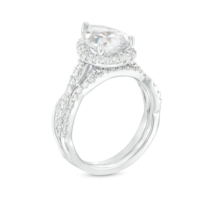 2.50 CT. T.W. Certified Pear-Shaped Lab-Created Diamond Frame Crossover Split Shank Bridal Set in 14K White Gold (F/SI2)