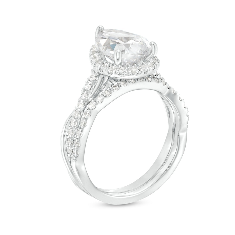 2.50 CT. T.W. Certified Pear-Shaped Lab-Created Diamond Frame Crossover Split Shank Bridal Set in 14K White Gold (F/SI2)|Peoples Jewellers