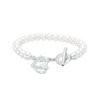 The Kindred Heart from Vera Wang Love Collection Freshwater Cultured Pearl and Diamond Bracelet in Sterling Silver