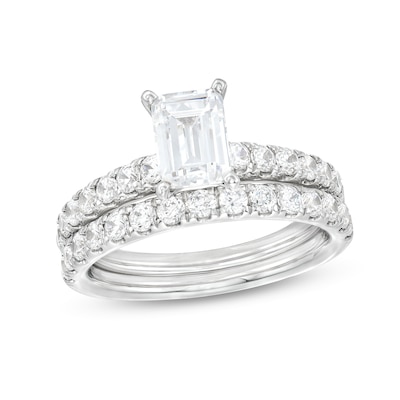 2.00 CT. T.W. Certified Emerald-Cut Lab-Created Diamond Bridal Set in 14K White Gold (F/VS2)