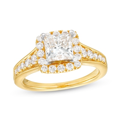 2.01 CT. T.W. Princess-Cut Certified Lab-Created Diamond Frame Engagement Ring in 14K Gold (F/SI2)