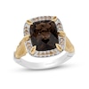 Enchanted Disney Pocahontas Smoky Quartz and 0.18 CT. T.W. Champagne Diamond Frame Ring in Sterling Silver and 10K Gold