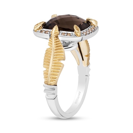 Enchanted Disney Pocahontas Smoky Quartz and 0.18 CT. T.W. Champagne Diamond Frame Ring in Sterling Silver and 10K Gold