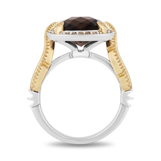 Enchanted Disney Pocahontas Smoky Quartz and 0.18 CT. T.W. Champagne Diamond Frame Ring in Sterling Silver and 10K Gold