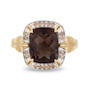 Enchanted Disney Pocahontas Smoky Quartz and 0.18 CT. T.W. Champagne Diamond Frame Ring in Sterling Silver and 10K Gold