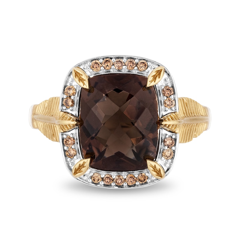 Enchanted Disney Pocahontas Smoky Quartz and 0.18 CT. T.W. Champagne Diamond Frame Ring in Sterling Silver and 10K Gold