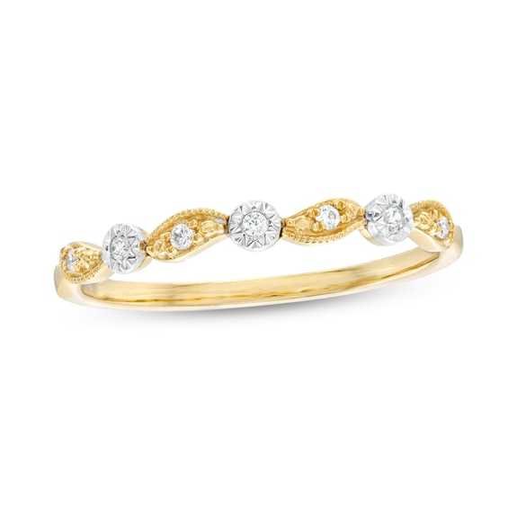 0.05 CT. T.W. Diamond Alternating Swirl Vintage-Style Anniversary Band in 10K Gold