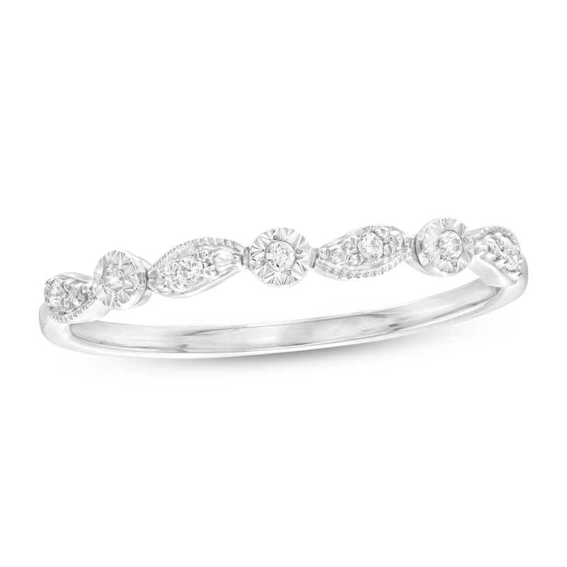 0.05 CT. T.W. Diamond Alternating Swirl Vintage-Style Anniversary Band in 10K White Gold|Peoples Jewellers