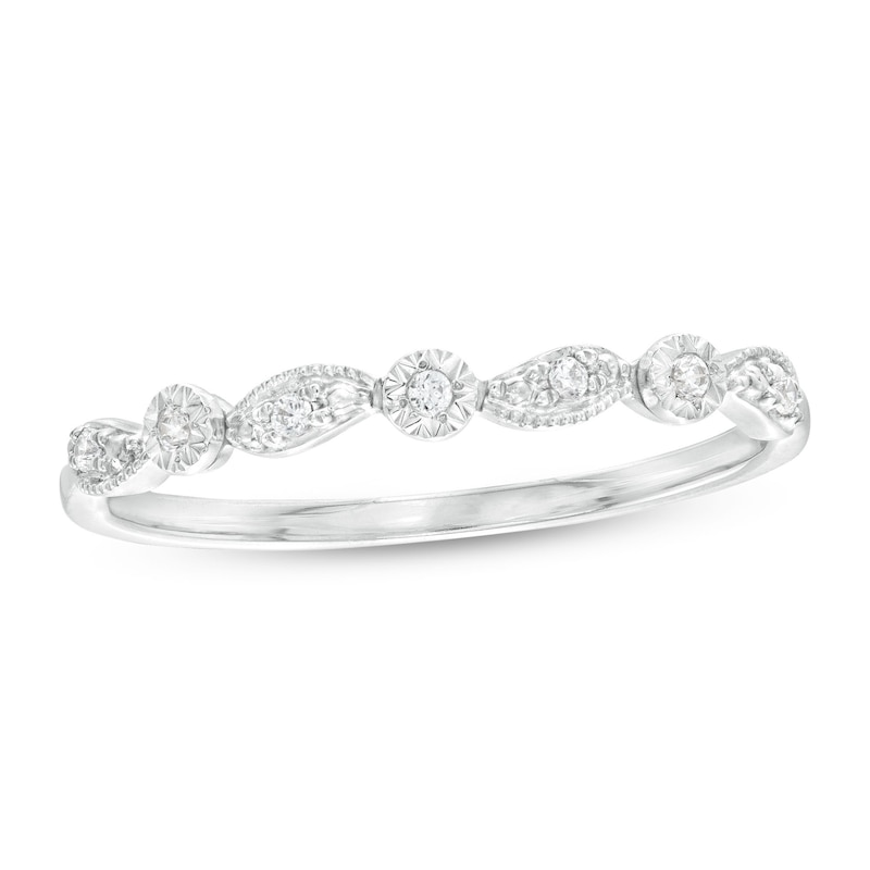 Main Image 1 of 0.05 CT. T.W. Diamond Alternating Swirl Vintage-Style Anniversary Band in 10K White Gold