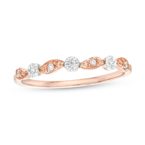 0.05 CT. T.W. Diamond Alternating Swirl Vintage-Style Anniversary Band in 10K Rose Gold