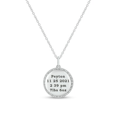 0.086 CT. T.W. Diamond Alternating Beaded Frame Engravable Birth Stats Pendant in Sterling Silver (1-4 Lines)