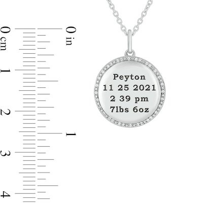 0.086 CT. T.W. Diamond Alternating Beaded Frame Engravable Birth Stats Pendant in Sterling Silver (1-4 Lines)