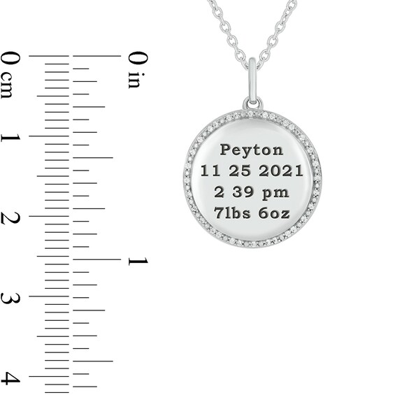 0.086 CT. T.W. Diamond Alternating Beaded Frame Engravable Birth Stats Pendant in Sterling Silver (1-4 Lines)