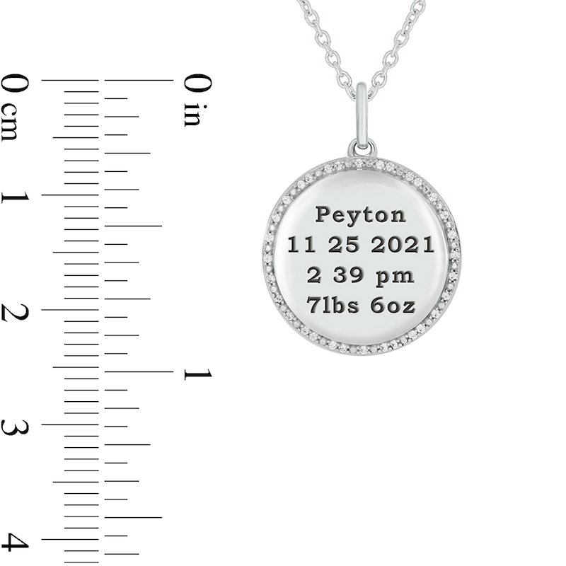 0.086 CT. T.W. Diamond Alternating Beaded Frame Engravable Birth Stats Pendant in Sterling Silver (1-4 Lines)