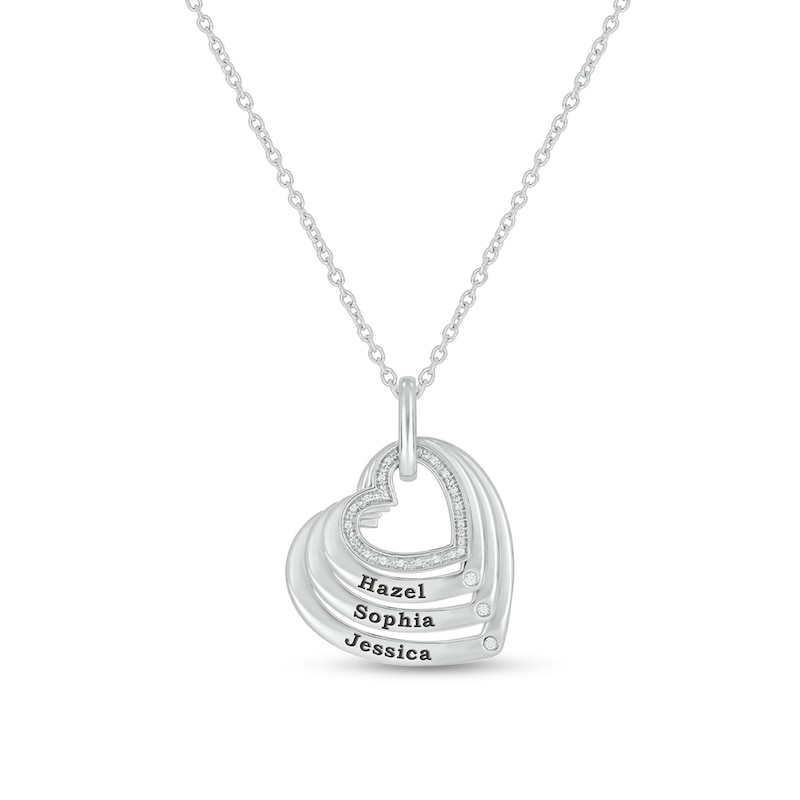 0.086 CT. T.W. Diamond Engravable Tilted Four Hearts Pendant in Sterling Silver (1-3 Lines)|Peoples Jewellers