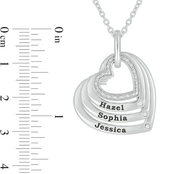 0.086 CT. T.W. Diamond Engravable Tilted Four Hearts Pendant in Sterling Silver (1-3 Lines)