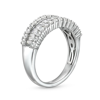 1.00 CT. T.W. Baguette and Round Diamond Triple Row Anniversary Band in 14K White Gold