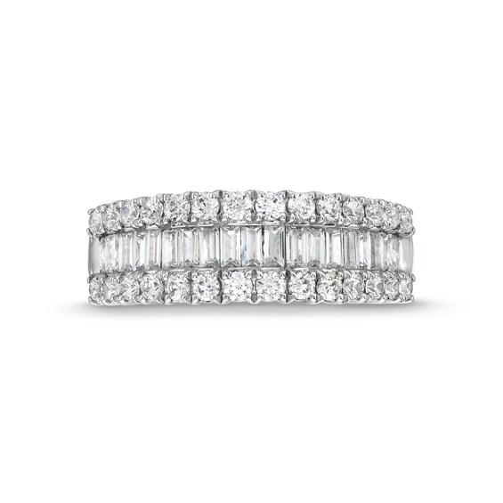 1.00 CT. T.W. Baguette and Round Diamond Triple Row Anniversary Band in 14K White Gold