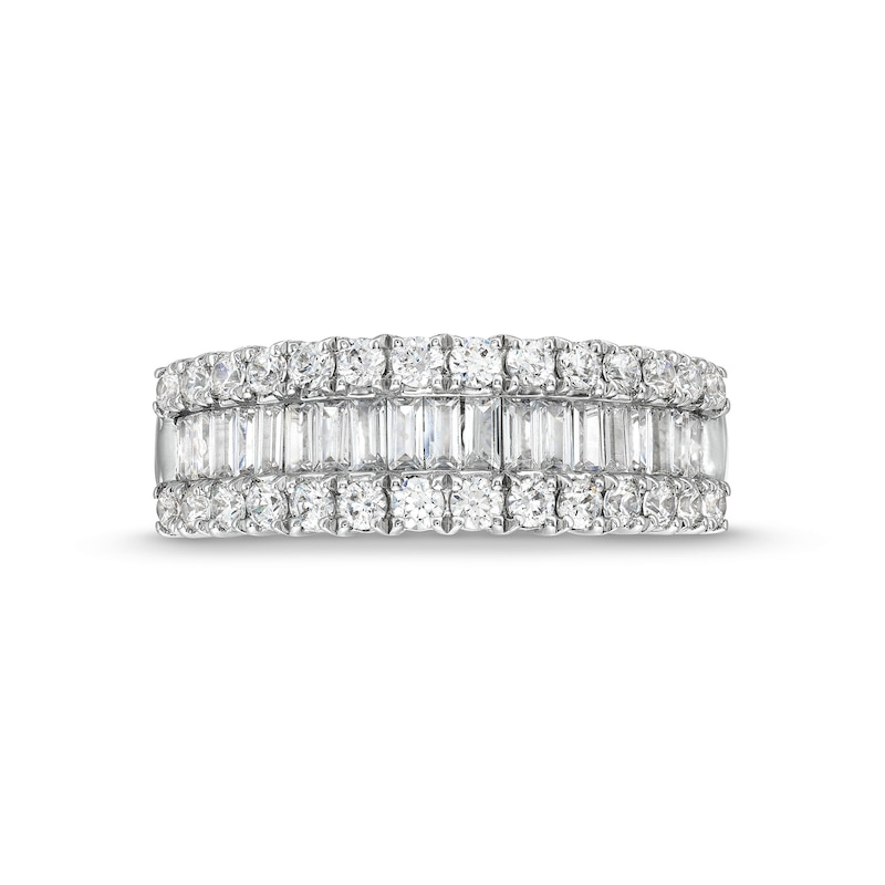 1.00 CT. T.W. Baguette and Round Diamond Triple Row Anniversary Band in 14K White Gold|Peoples Jewellers