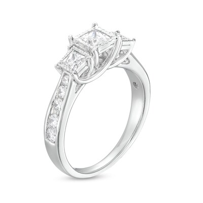 1.00 CT. T.W. Princess-Cut Diamond Miracle Past Present Future® Engagement Ring in 10K White Gold (I/I2)