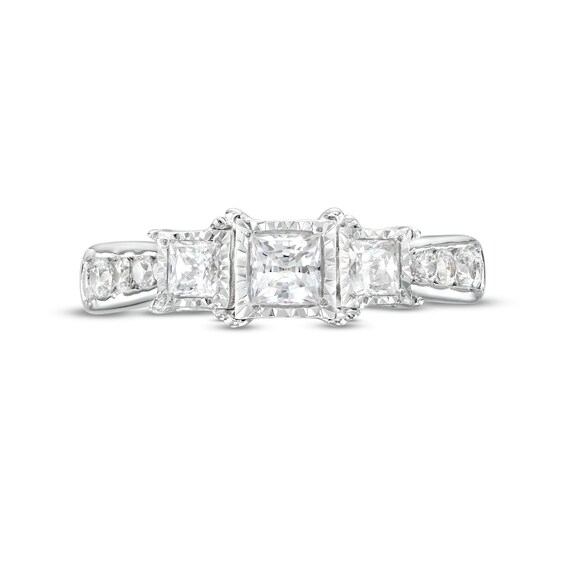 1.00 CT. T.W. Princess-Cut Diamond Miracle Past Present Future® Engagement Ring in 10K White Gold (I/I2)