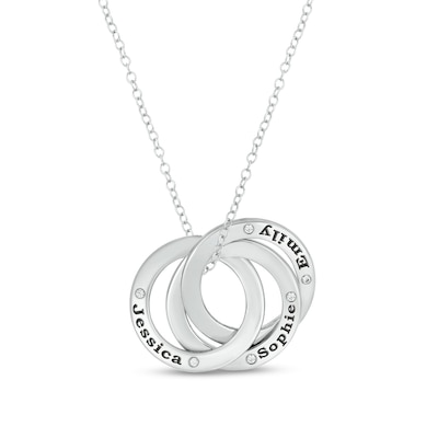 0.04 CT. T.W. Diamond Engravable Three Interlocking Circles Pendant in Sterling Silver (1-3 Lines)