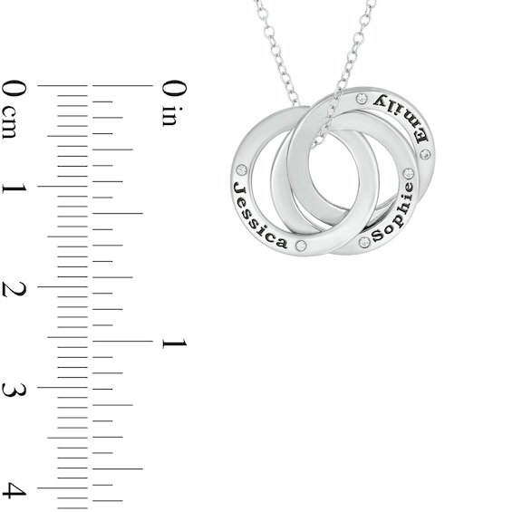 0.04 CT. T.W. Diamond Engravable Three Interlocking Circles Pendant in Sterling Silver (1-3 Lines)