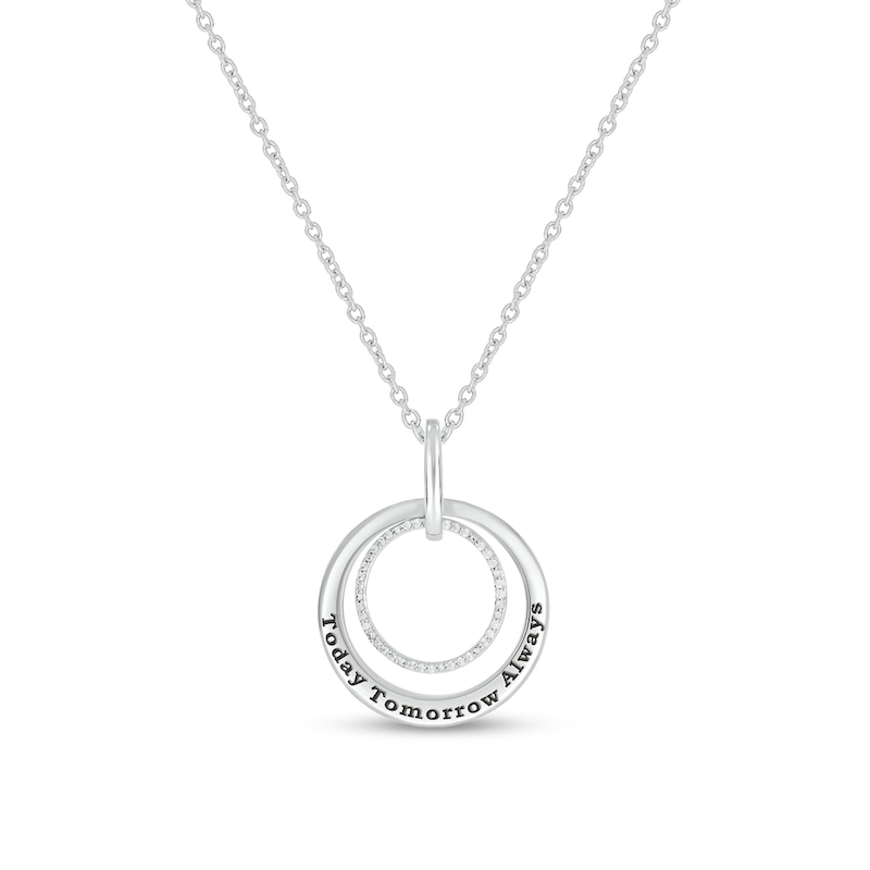 0.085 CT. T.W. Diamond Engravable Double Doorknocker Circle Pendant in Sterling Silver (1 Line)|Peoples Jewellers