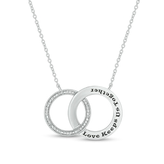 0.086 CT. T.W. Diamond Engravable Interlocking Circles Necklace in Sterling Silver (1 Line)