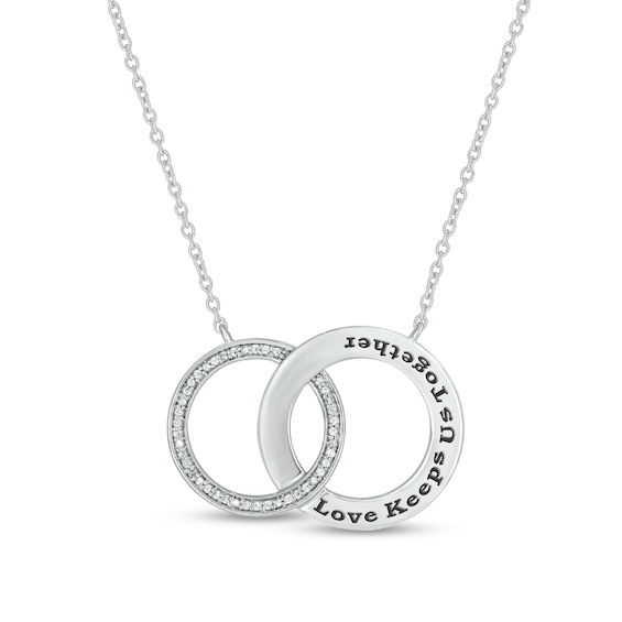 0.086 CT. T.W. Diamond Engravable Interlocking Circles Necklace in Sterling Silver (1 Line)